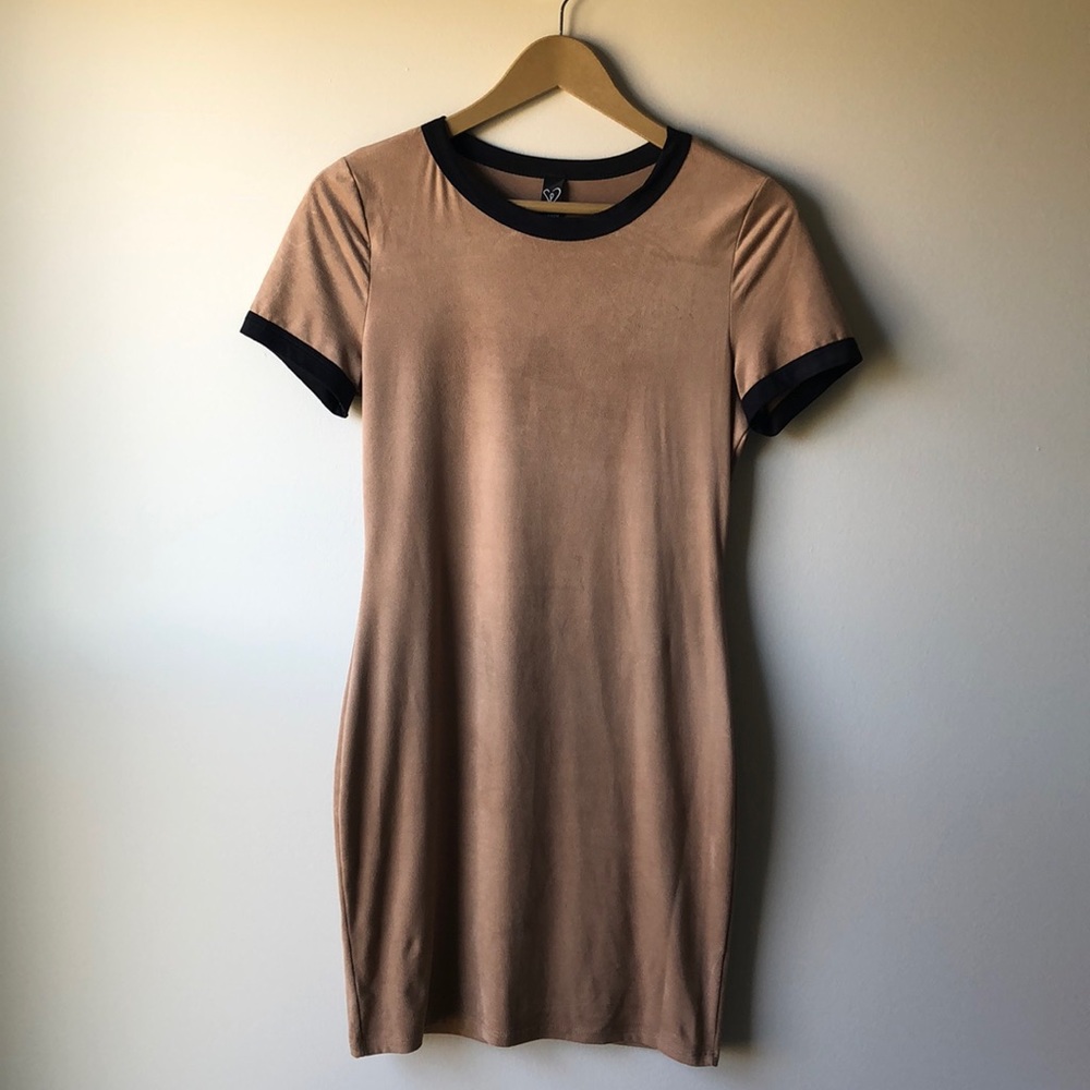 Bodycon Suede Mini Dress, Black and Tan, Windsor, Size M